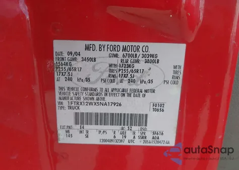 2005 Ford F-150 Stx/Xl/Xlt from USA, damaged, VIN 1FTRX12WX5NA17926